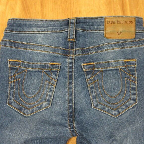 TRUE RELIGION Halle Mid‎ Rise Super Skinny Jeans Womens Sz 24 Blue Stretch Denim - Picture 11 of 16